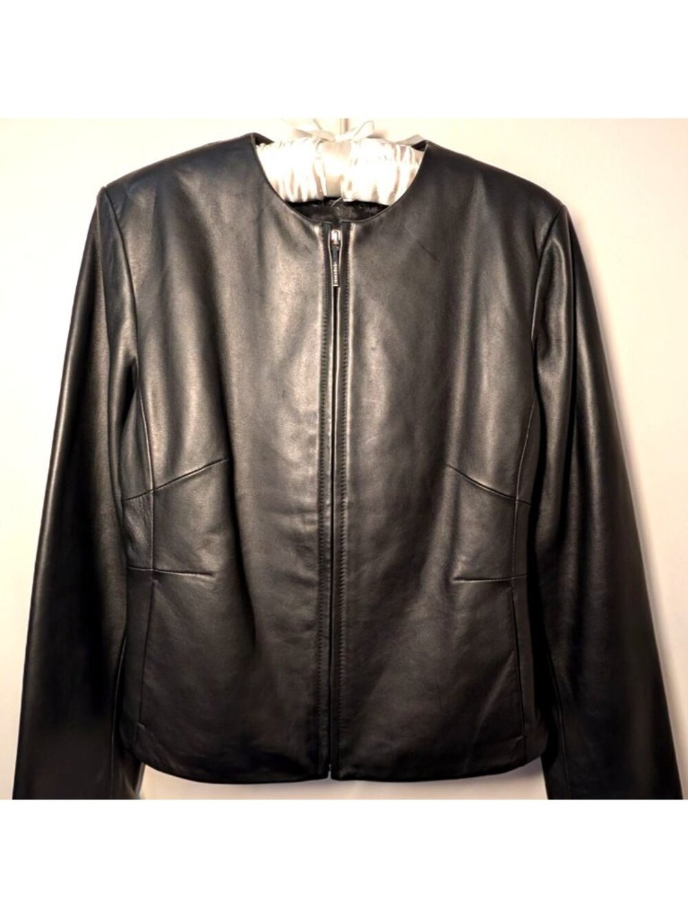 NEW Siena Studio Black Tailored Leather Jacket, Women Size Large